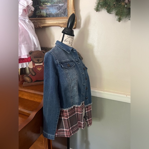 DG2 Diane Gilman Stretch Denim Plaid
Peplum Chambray Jacket NWT - Picture 4 of 8